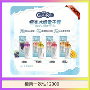 【8種口味】極楽 12000口一次性電子煙|超大容量 |口感絲滑|新品